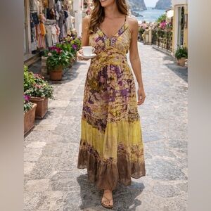 Chic Multicolor Maxi Dress with Sequin details in Collar